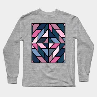 Geometric Pattern Tiles in Pink and Blue Long Sleeve T-Shirt